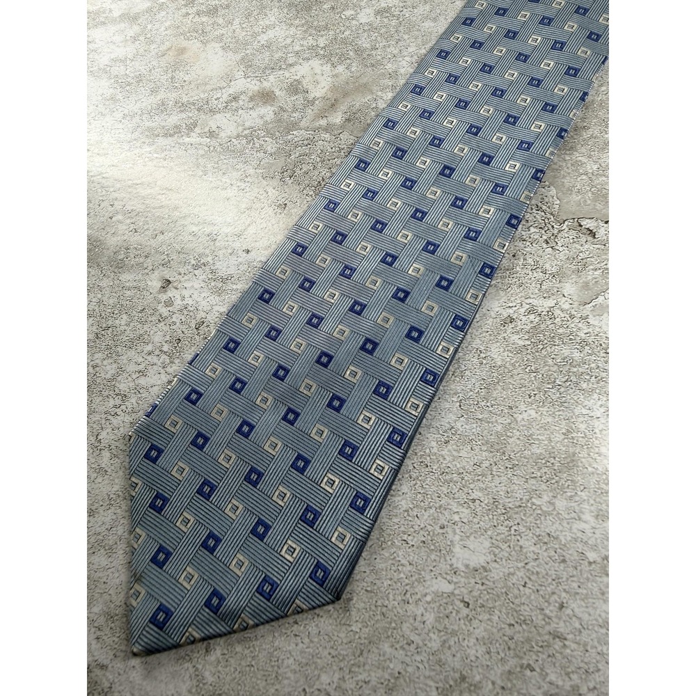 Brooks Brothers Tie Mens One Size Blue 100% Silk Geometric Jacquard Italy